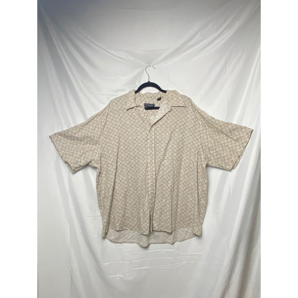 Roundtree & Yorke Mens Linen Cotton Button Down top‎ XL Geo Pattern Short Sleeve